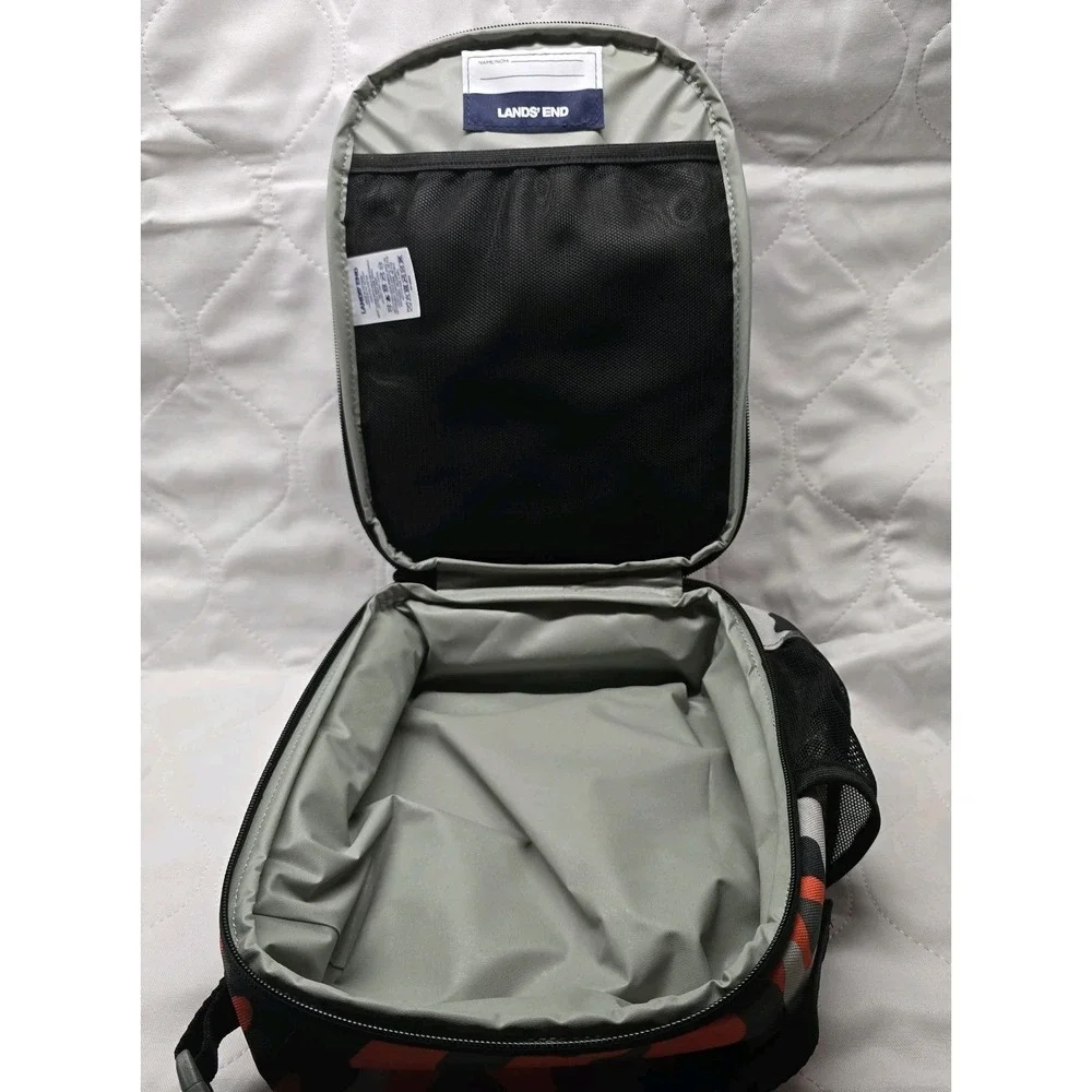 Lands' End Orange Gray Black Camo Lunch Box Zip‎ Around Bag